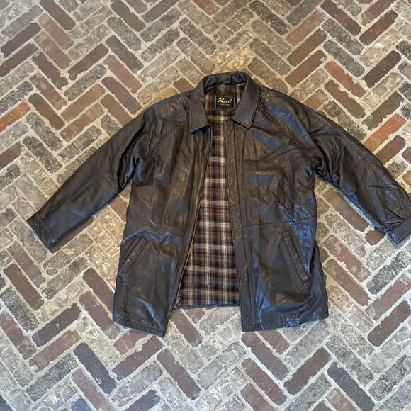 Vtg Reed Sportswear Brown Leather Bomber Flannel Lined Large Jacket Coat *FLAWS* - Picture 1 of 16
